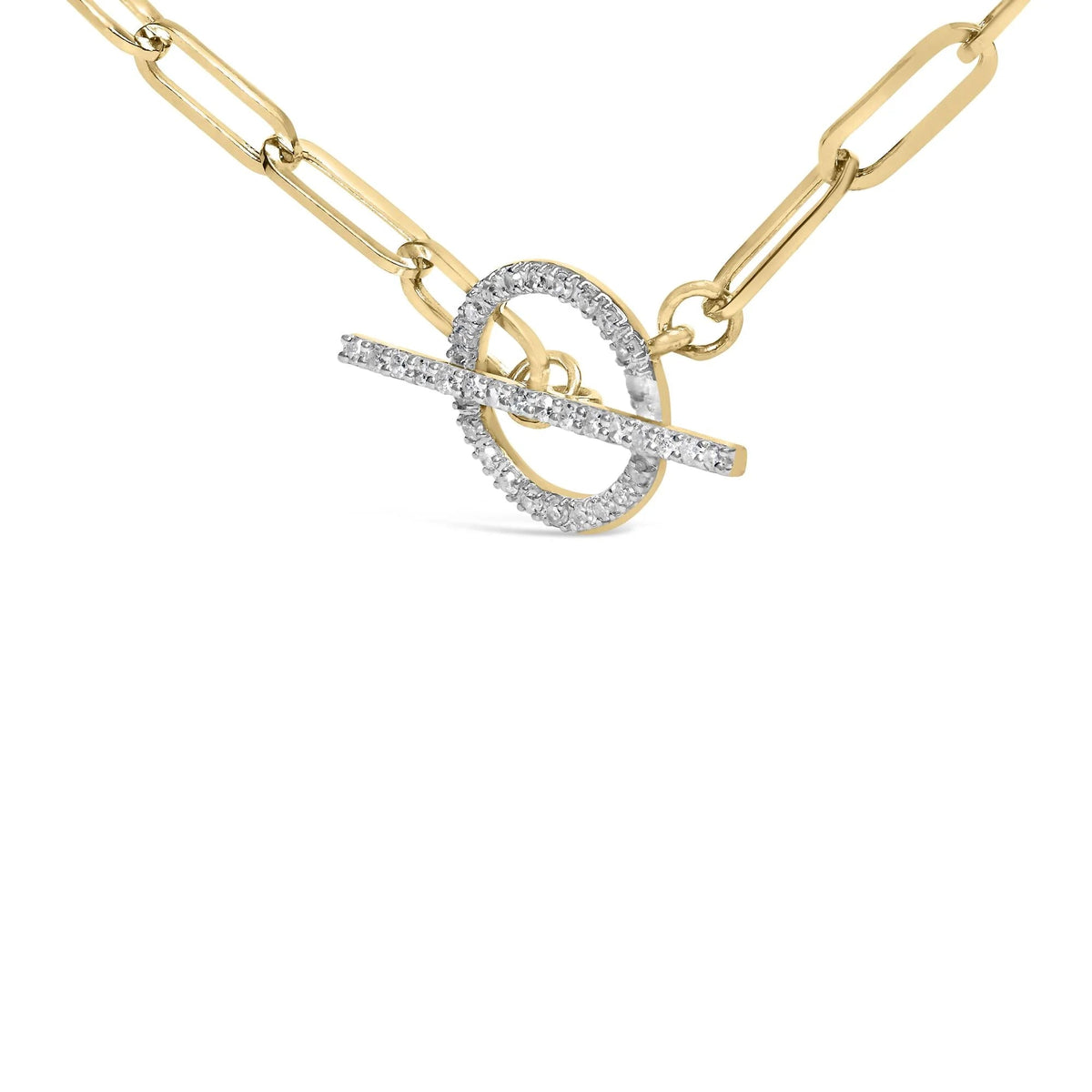 14KT Yellow Gold 1/4 Cttw Diamond Toggle Clasp Paperclip Link Necklace (I - J Color, I1 - I2 Clarity) - 18" Inches - LinkagejewelrydesignLinkagejewelrydesign