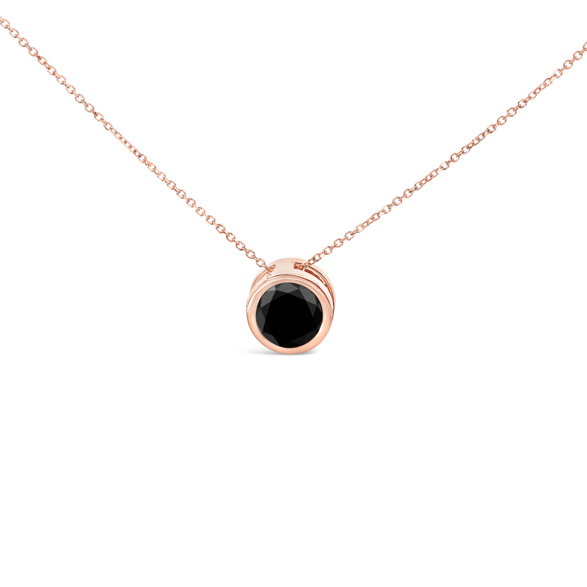 14K Rose Gold 7.0 Cttw Bezel-Set Black Round Diamond Solitaire Pendant Necklace (Black Color, I2-I3 Clarity) - 18&quot;