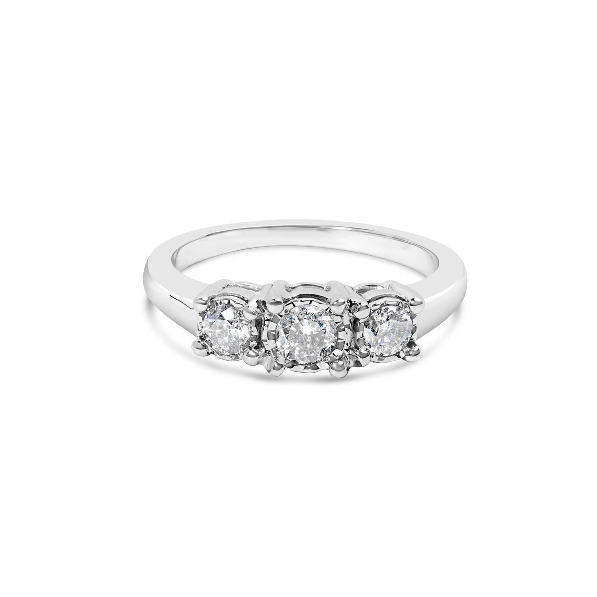 14K White Gold 1/2 Cttw Miracle Set Round Lab Grown Diamond Three Stone Illusion Plate Ring (F-G Color, VS1-VS2 Clarity) - Ring Size 7