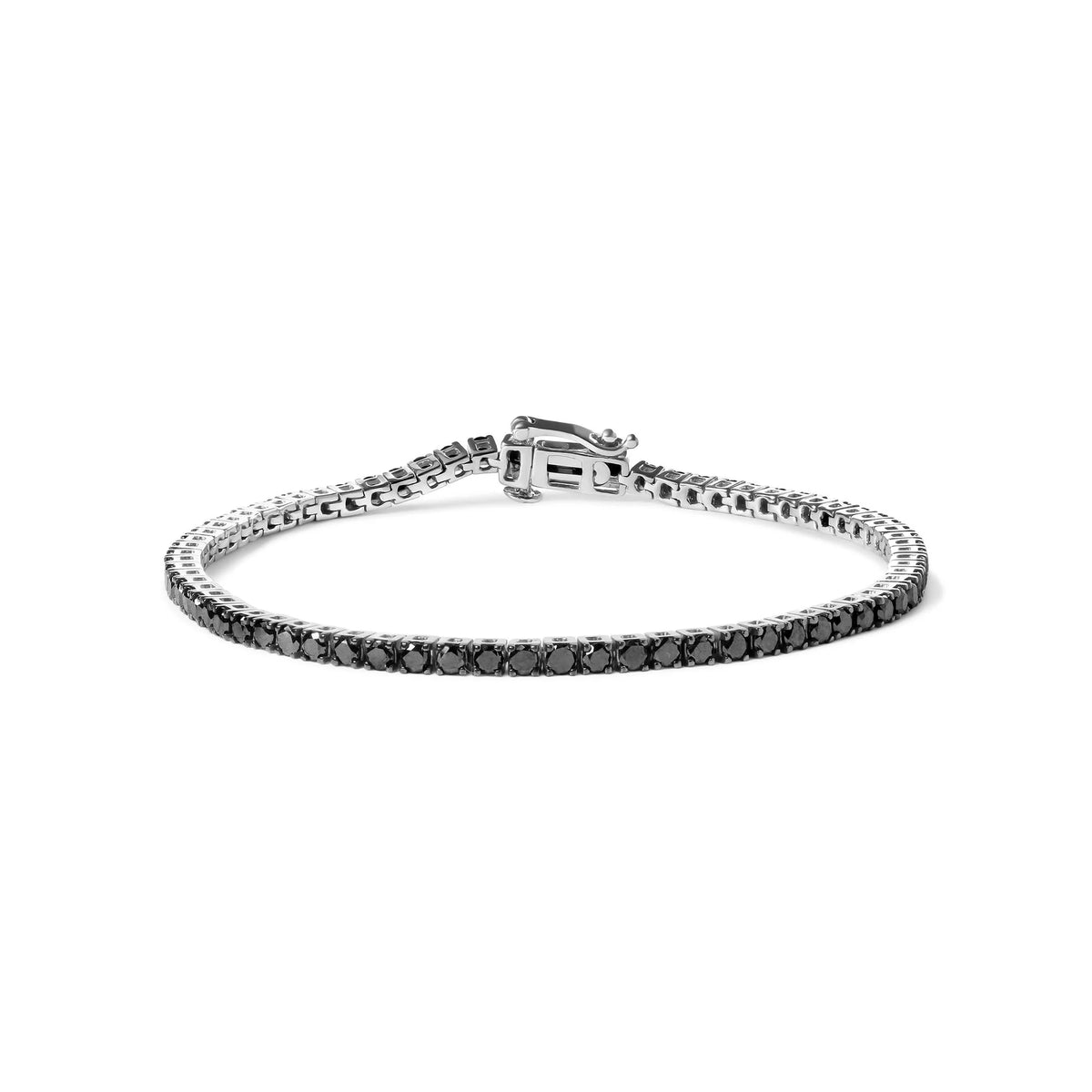 .925 Sterling Silver 4-Prong Set Treated Black Round-Cut Diamond Classic Tennis Bracelet (Black Color, I2-I3 Clarity) - 7.25&quot;