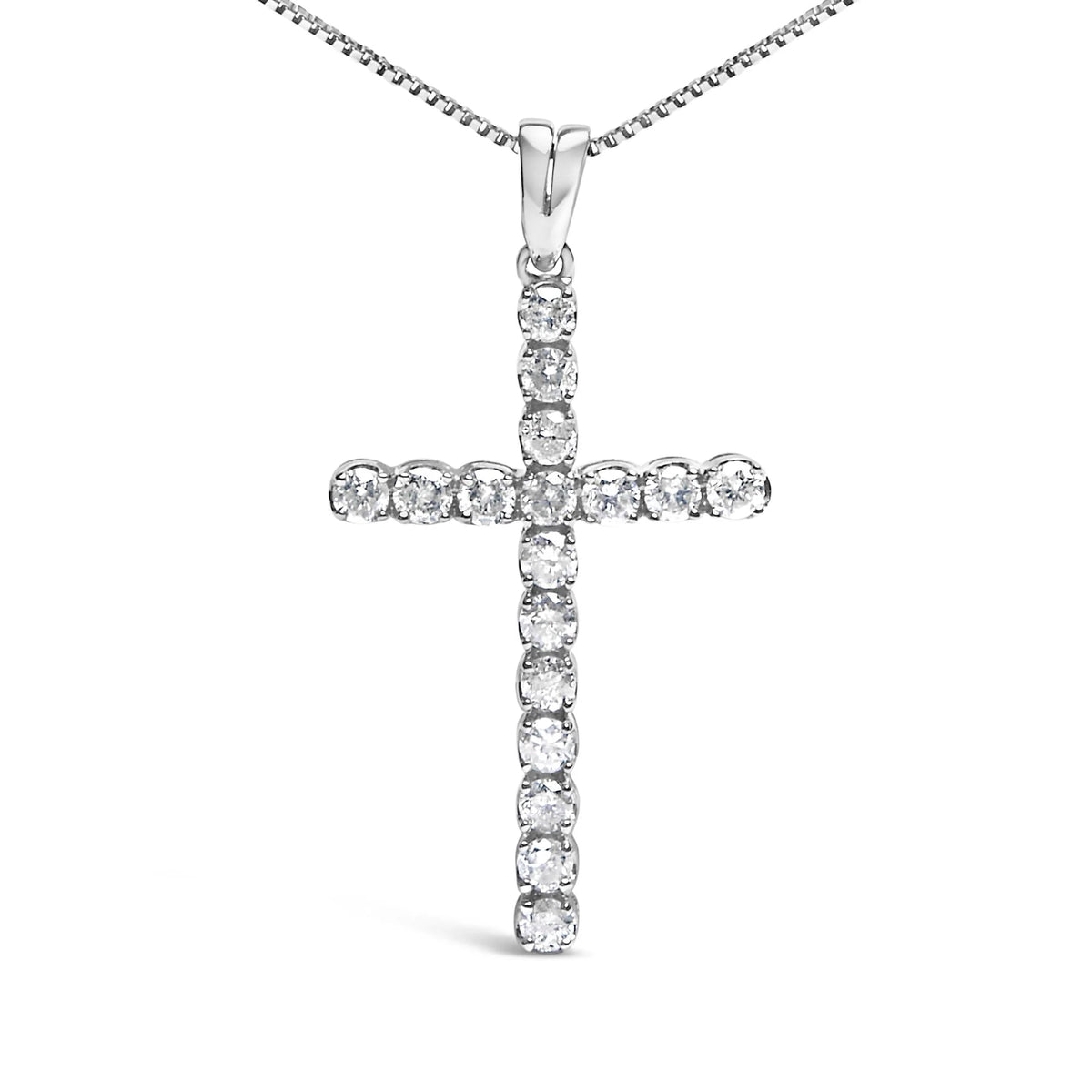 .925 Sterling Silver 1.0 Cttw Diamond Classic Cross 18&quot; Pendant Necklace (I-J Color, I2-I3 Clarity)