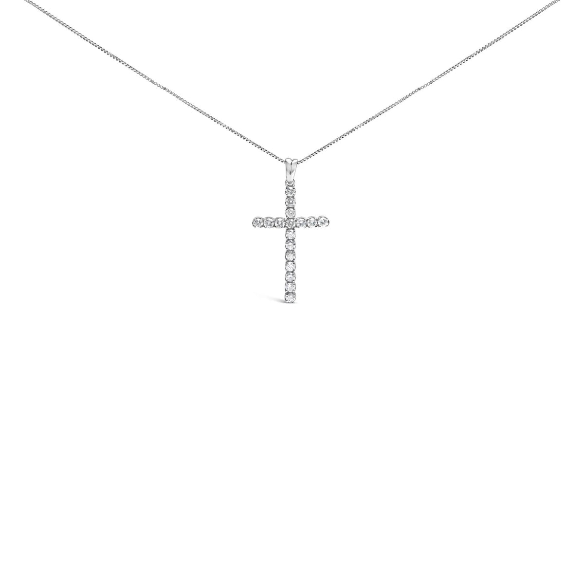 .925 Sterling Silver 1.0 Cttw Diamond Classic Cross 18&quot; Pendant Necklace (I-J Color, I2-I3 Clarity)