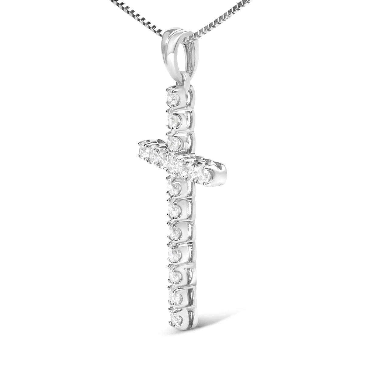 .925 Sterling Silver 1.0 Cttw Diamond Classic Cross 18&quot; Pendant Necklace (I-J Color, I2-I3 Clarity)