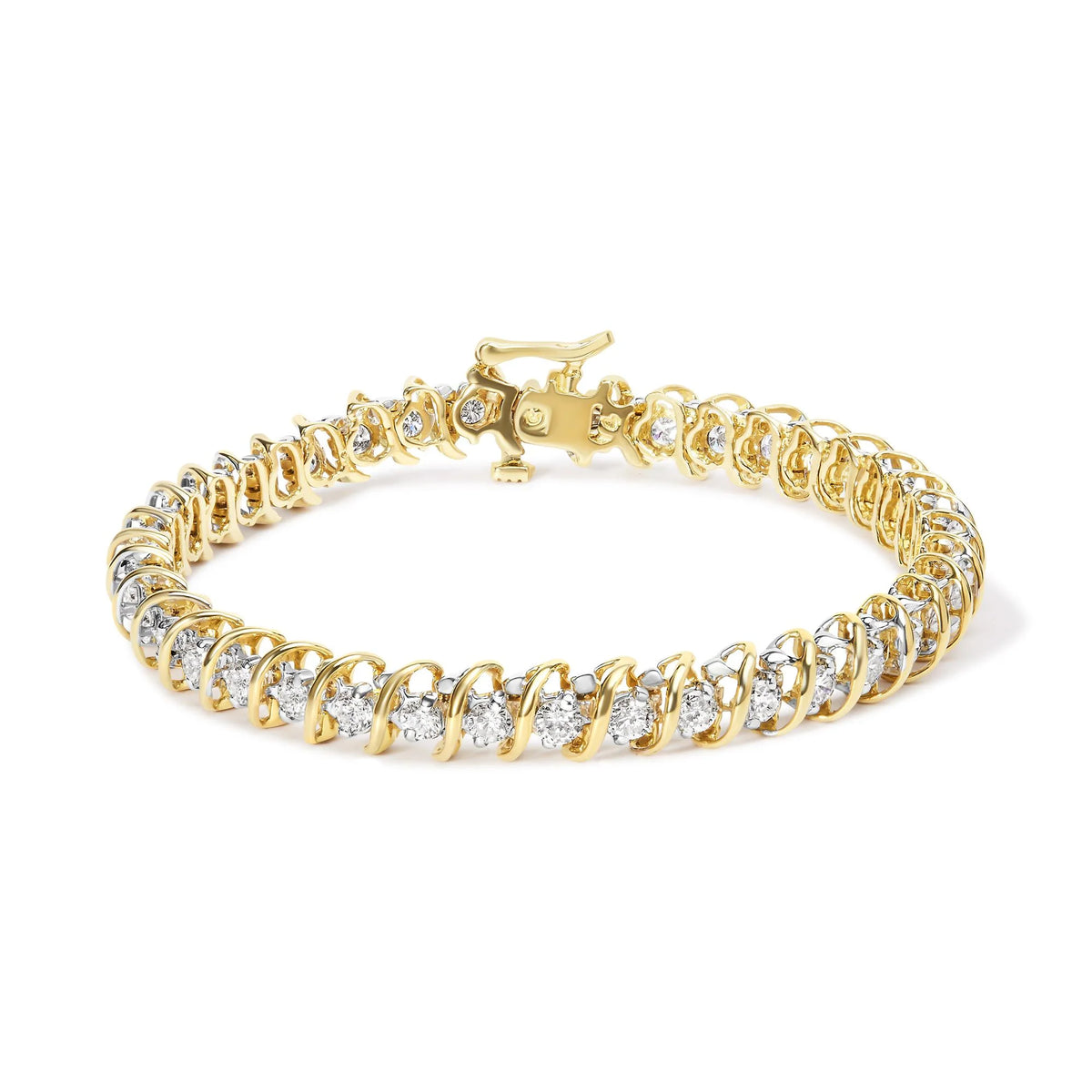 18K Yellow Gold 4.0 Cttw Round-Cut Diamond S-Link 7&quot; Inch Tennis Bracelet (I-J Color, SI1-SI2 Clarity)