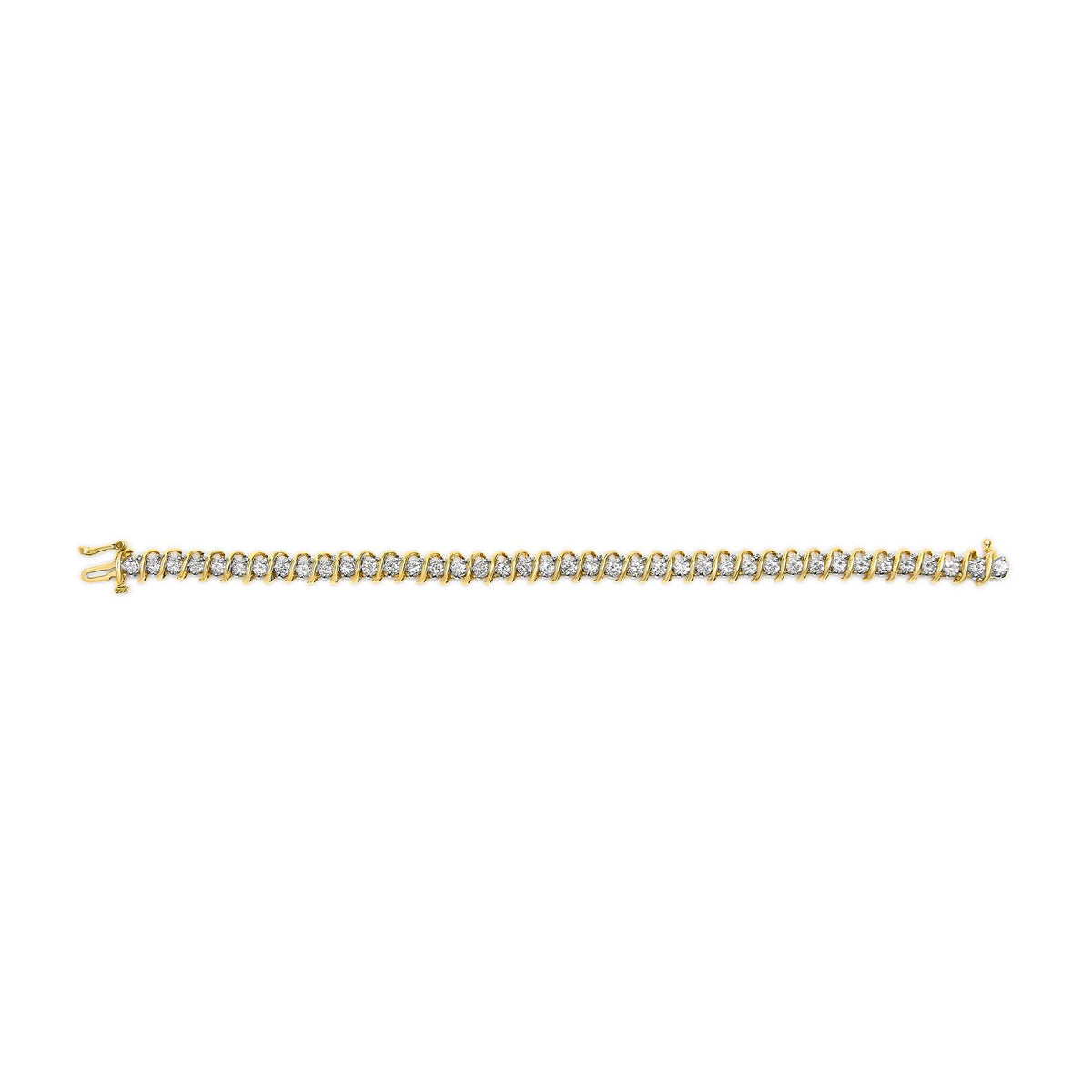 18K Yellow Gold 4.0 Cttw Round-Cut Diamond S-Link 7&quot; Inch Tennis Bracelet (I-J Color, SI1-SI2 Clarity)