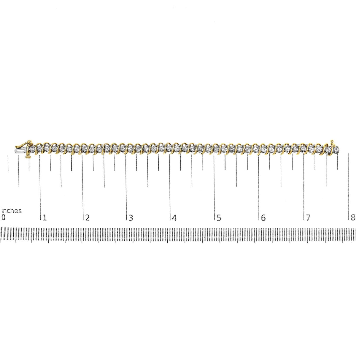 18K Yellow Gold 4.0 Cttw Round-Cut Diamond S-Link 7&quot; Inch Tennis Bracelet (I-J Color, SI1-SI2 Clarity)