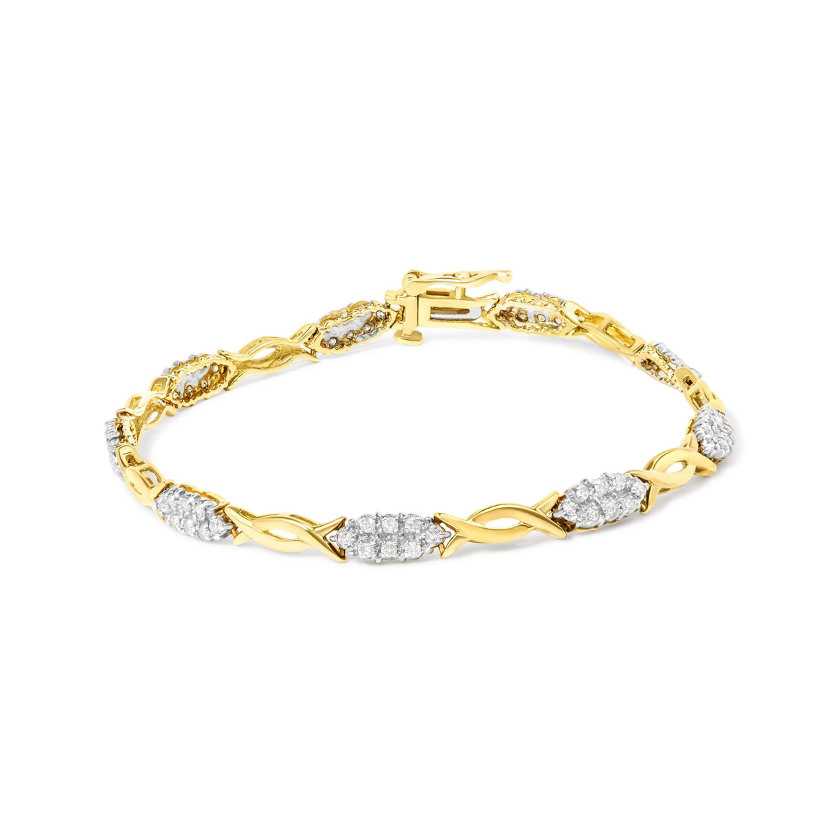 10K Yellow Gold 1.00 Cttw Round-Cut Diamond Spiral Link 7&quot; Bracelet (H-I Color, I2-I3 Clarity)