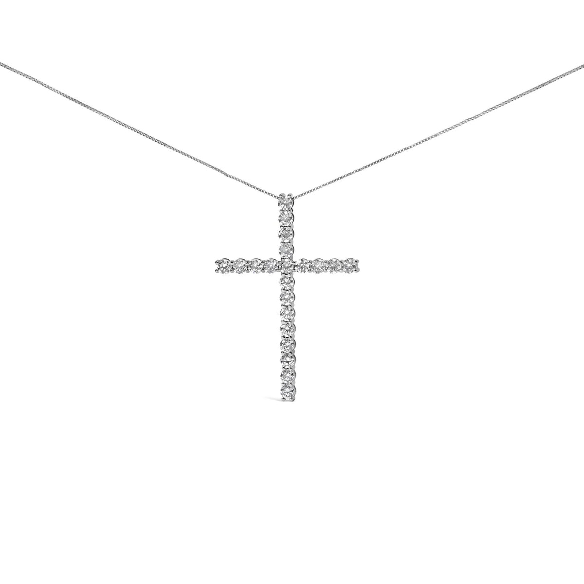 14K White Gold 4.0 Cttw Lab Grown Diamond Cross 18&quot; Inch Pendant Necklace (F-G Color, VS2-SI1 Clarity)