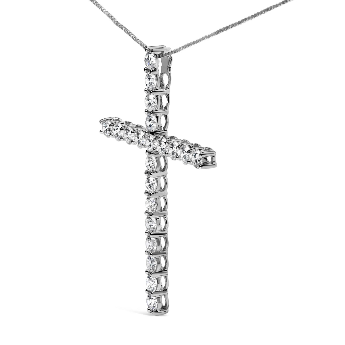 14K White Gold 4.0 Cttw Lab Grown Diamond Cross 18&quot; Inch Pendant Necklace (F-G Color, VS2-SI1 Clarity)