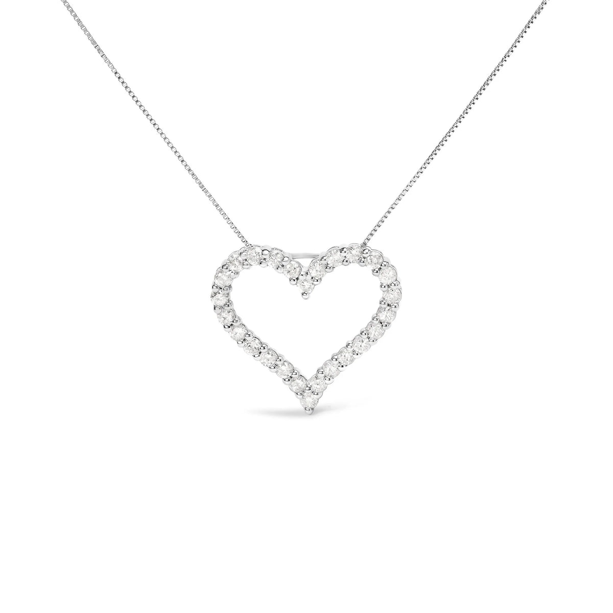 .925 Sterling Silver 2.0 Cttw Diamond Open Heart 18&quot; Pendant Necklace (I-J Color, I2-I3 Clarity)