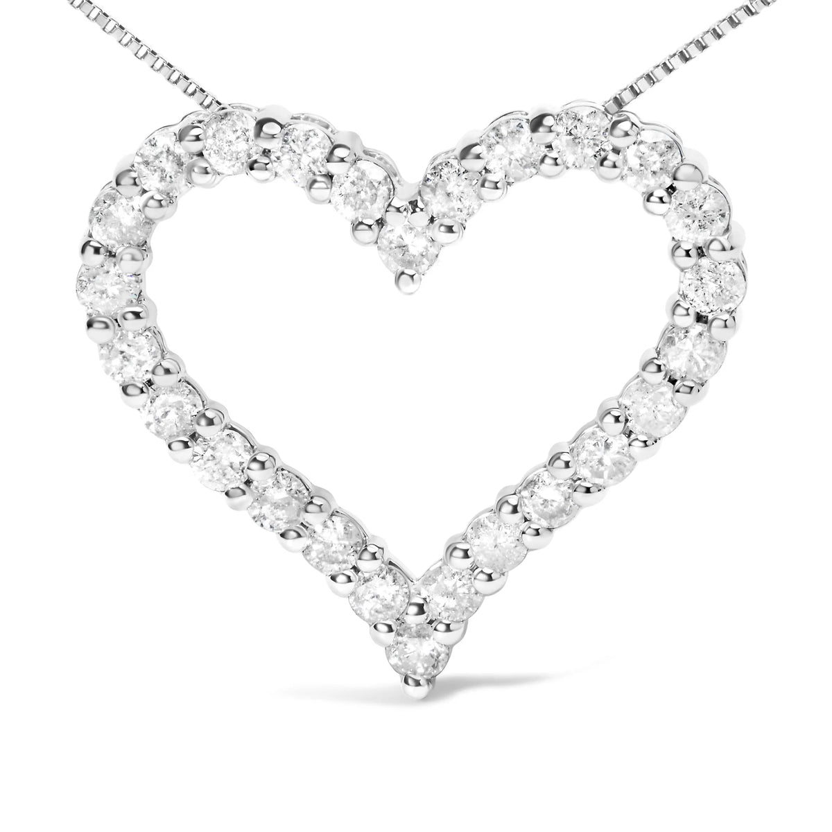 .925 Sterling Silver 2.0 Cttw Diamond Open Heart 18&quot; Pendant Necklace (I-J Color, I2-I3 Clarity)