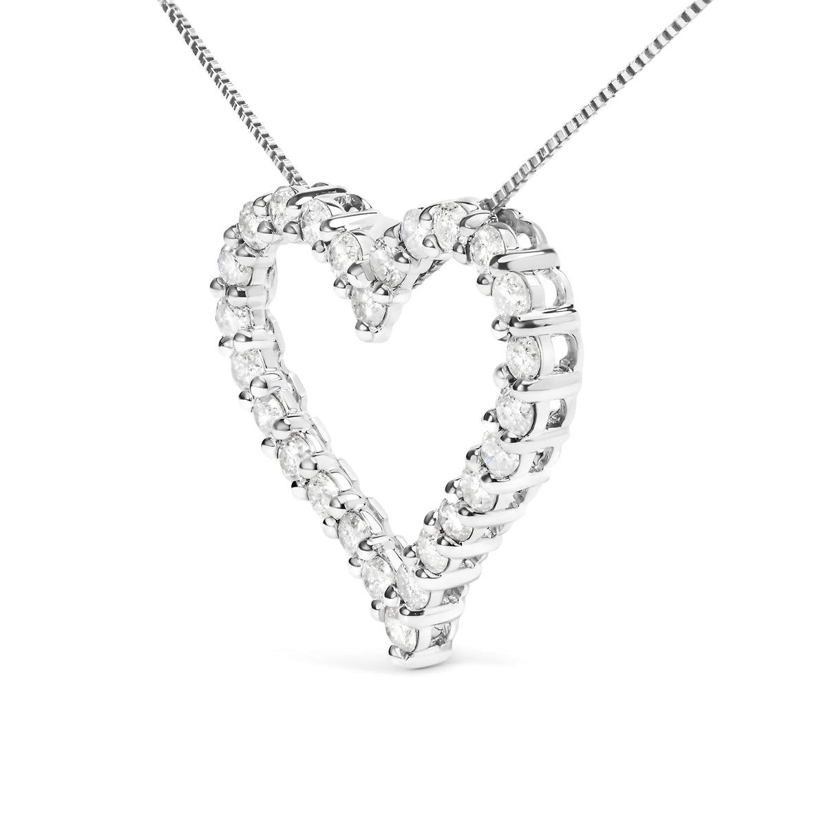 .925 Sterling Silver 2.0 Cttw Diamond Open Heart 18&quot; Pendant Necklace (I-J Color, I2-I3 Clarity)