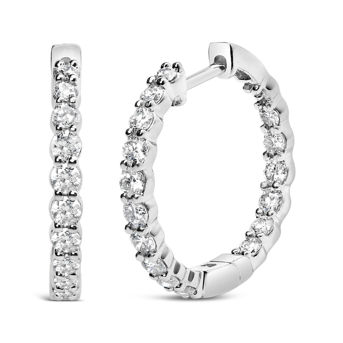 14K Gold Shared Prong Set Diamond Inside Out Hoop Earrings (G-H Color, I1-I2 Clarity)