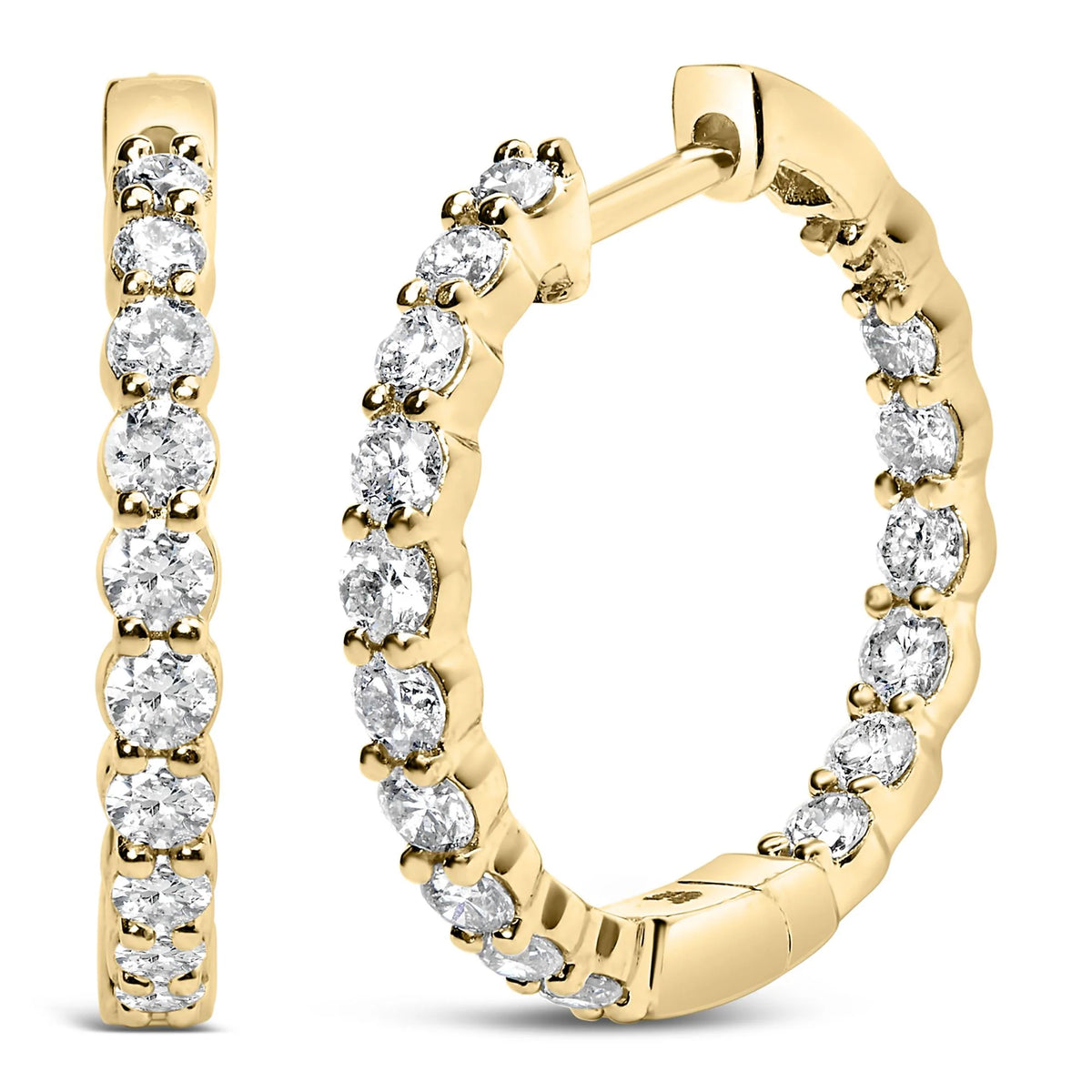 14K Gold Shared Prong Set Diamond Inside Out Hoop Earrings (G-H Color, I1-I2 Clarity)