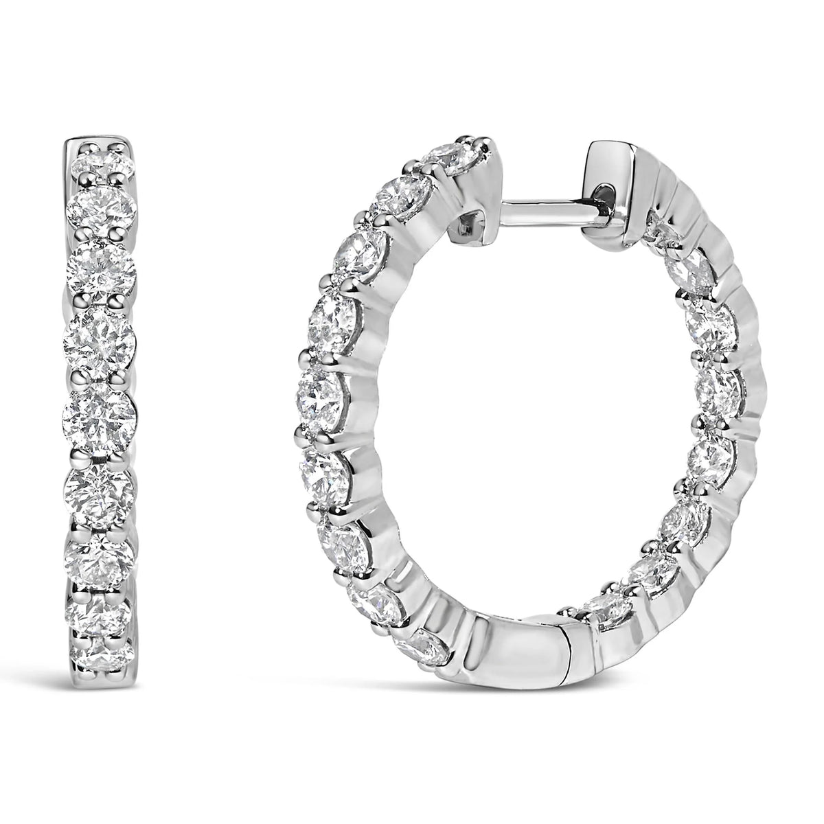 14K Gold Shared Prong Set Diamond Inside Out Hoop Earrings (G-H Color, I1-I2 Clarity)