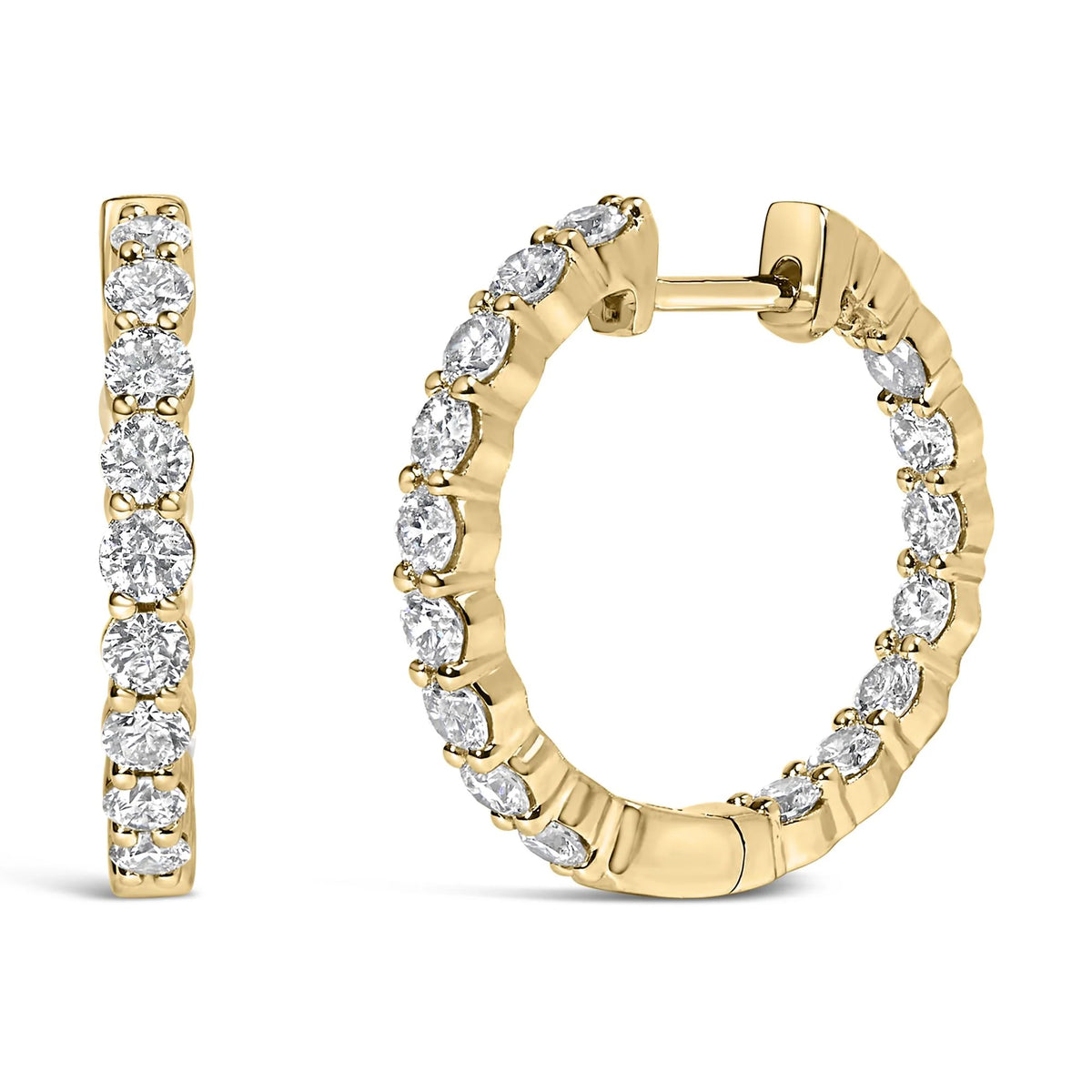 14K Gold Shared Prong Set Diamond Inside Out Hoop Earrings (G-H Color, I1-I2 Clarity)