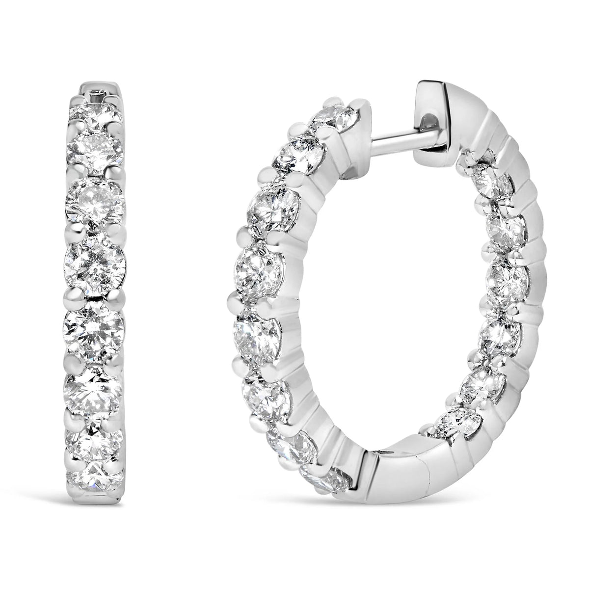 14K Gold Shared Prong Set Diamond Inside Out Hoop Earrings (G-H Color, I1-I2 Clarity)