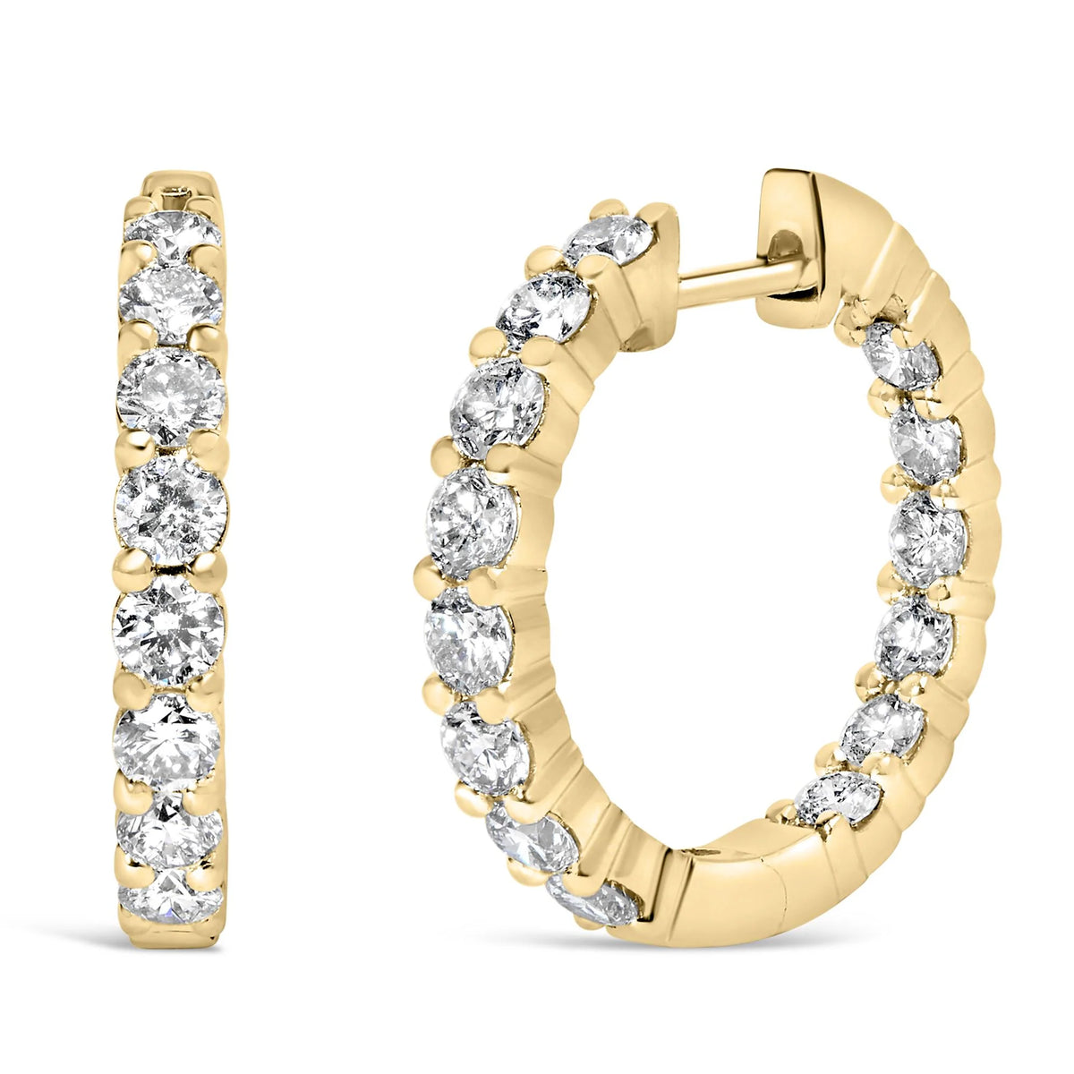 14K Gold Shared Prong Set Diamond Inside Out Hoop Earrings (G-H Color, I1-I2 Clarity)