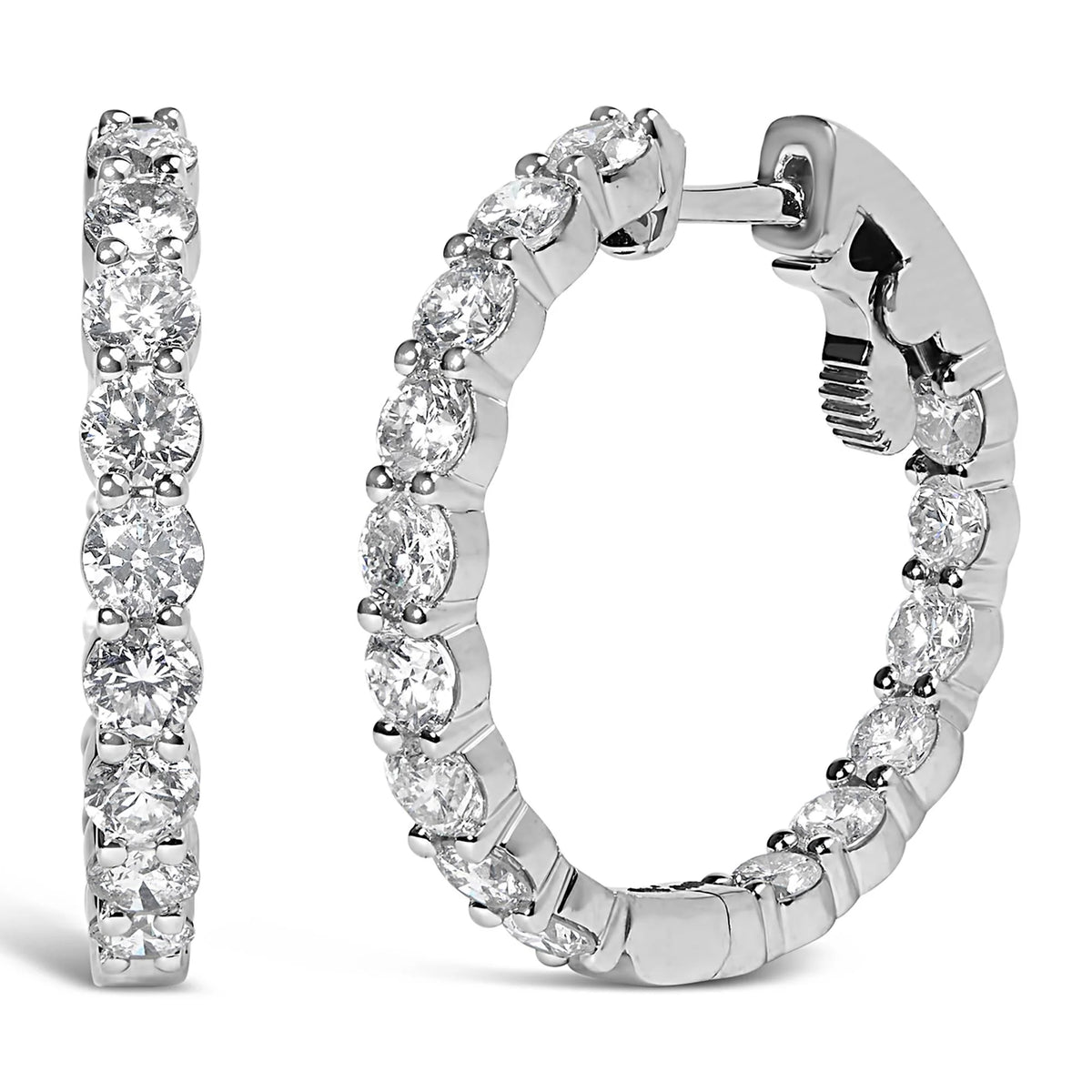 14K Gold Shared Prong Set Diamond Inside Out Hoop Earrings (G-H Color, I1-I2 Clarity)