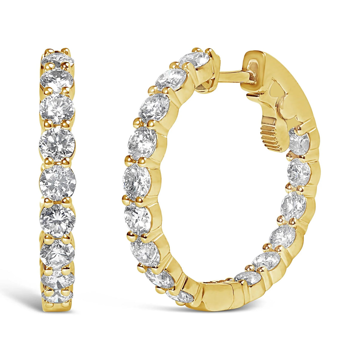 14K Gold Shared Prong Set Diamond Inside Out Hoop Earrings (G-H Color, I1-I2 Clarity)