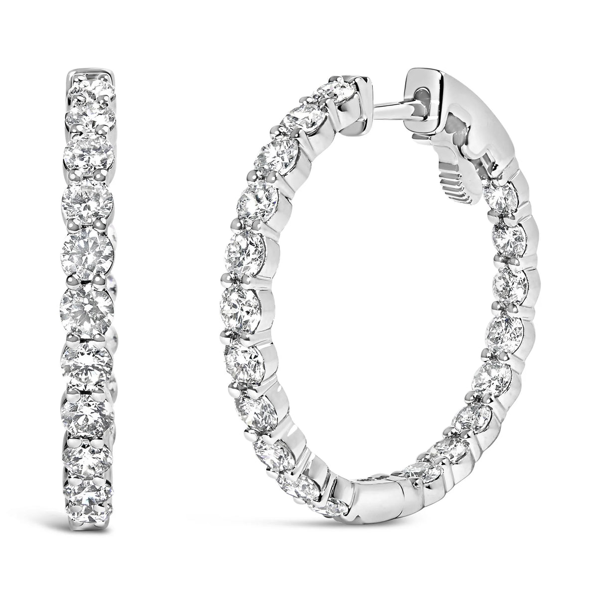 14K Gold Shared Prong Set Diamond Inside Out Hoop Earrings (G-H Color, I1-I2 Clarity)