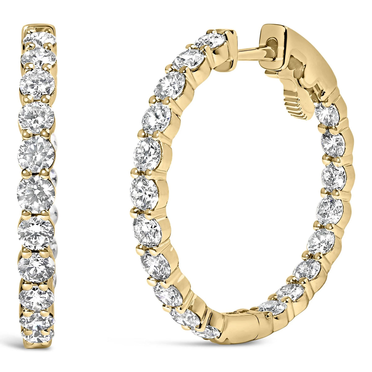 14K Gold Shared Prong Set Diamond Inside Out Hoop Earrings (G-H Color, I1-I2 Clarity)