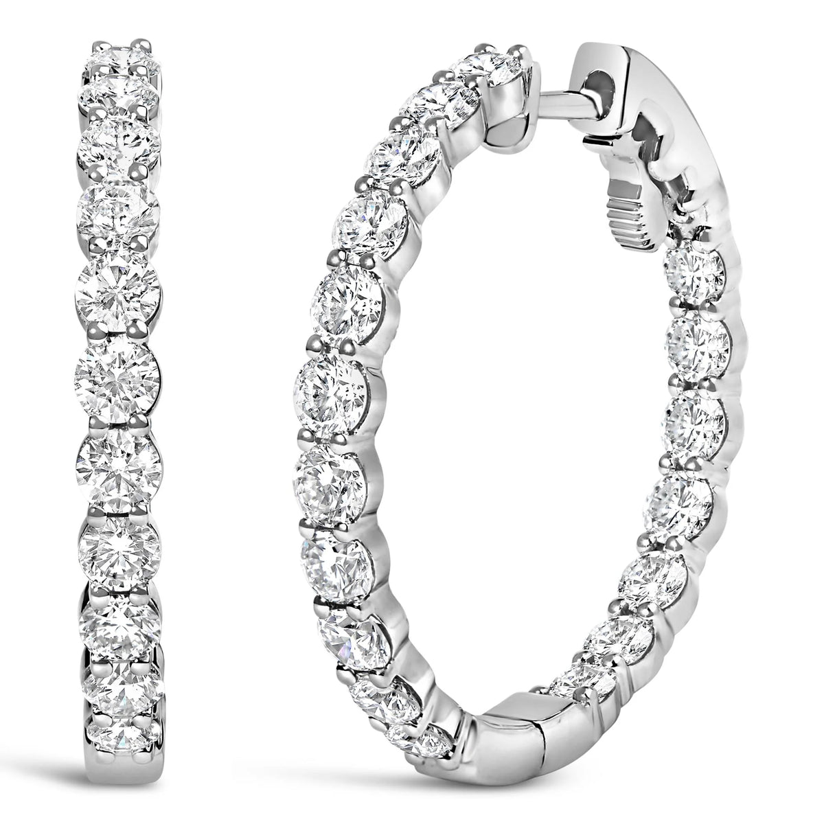 14K Gold Shared Prong Set Diamond Inside Out Hoop Earrings (G-H Color, I1-I2 Clarity)