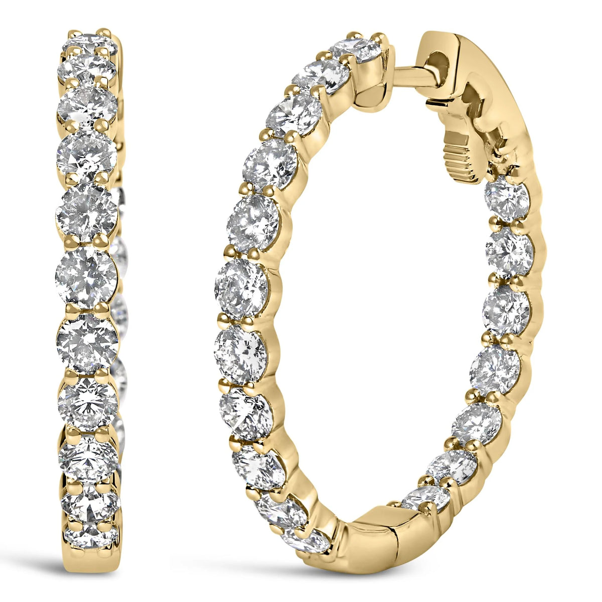 14K Gold Shared Prong Set Diamond Inside Out Hoop Earrings (G-H Color, I1-I2 Clarity)