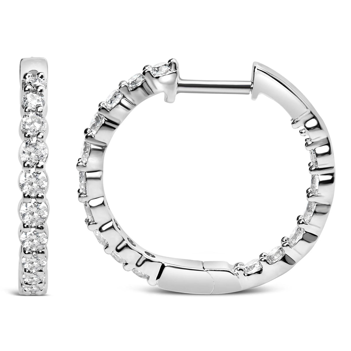 14K Gold Shared Prong Set Diamond Inside Out Hoop Earrings (G-H Color, I1-I2 Clarity)