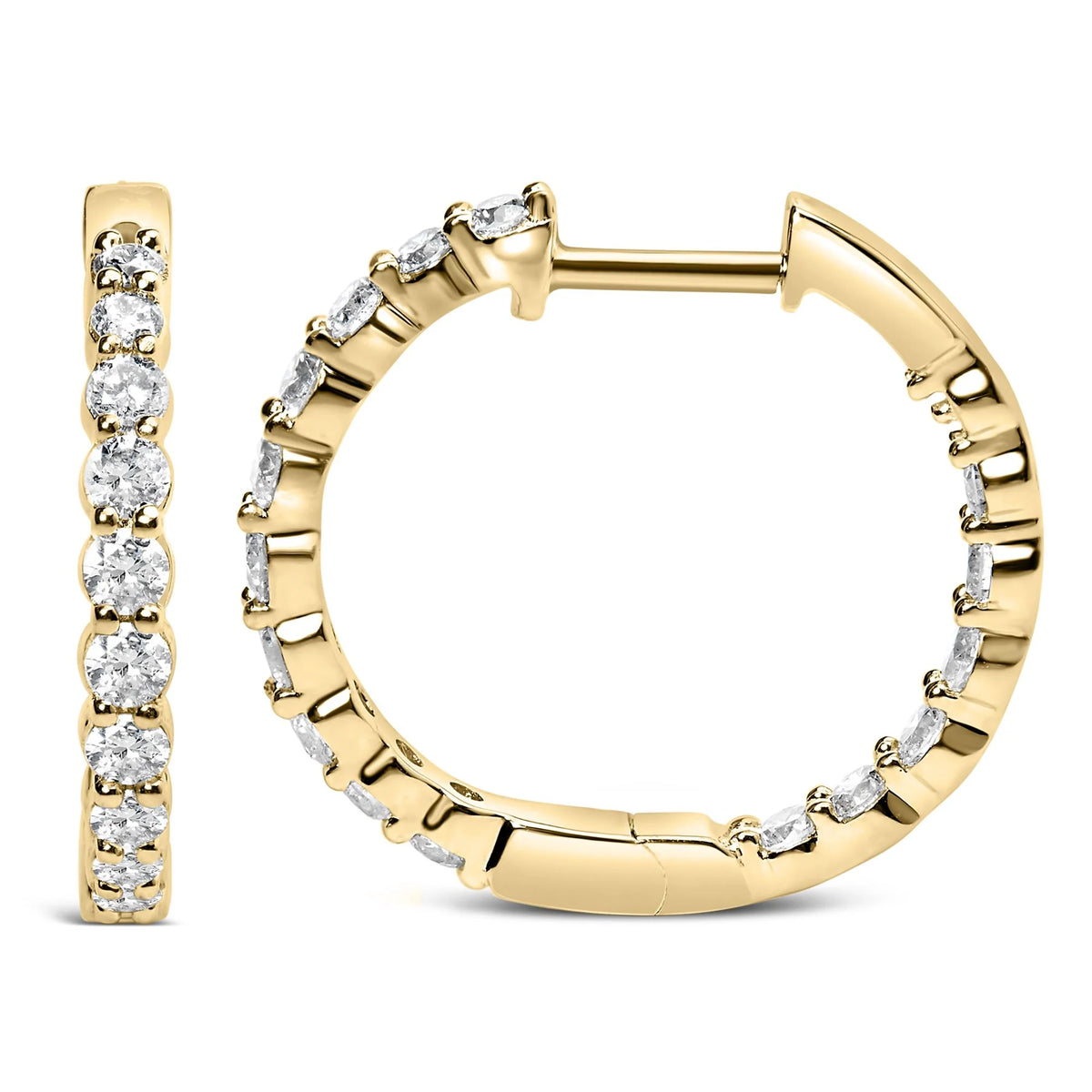 14K Gold Shared Prong Set Diamond Inside Out Hoop Earrings (G-H Color, I1-I2 Clarity)