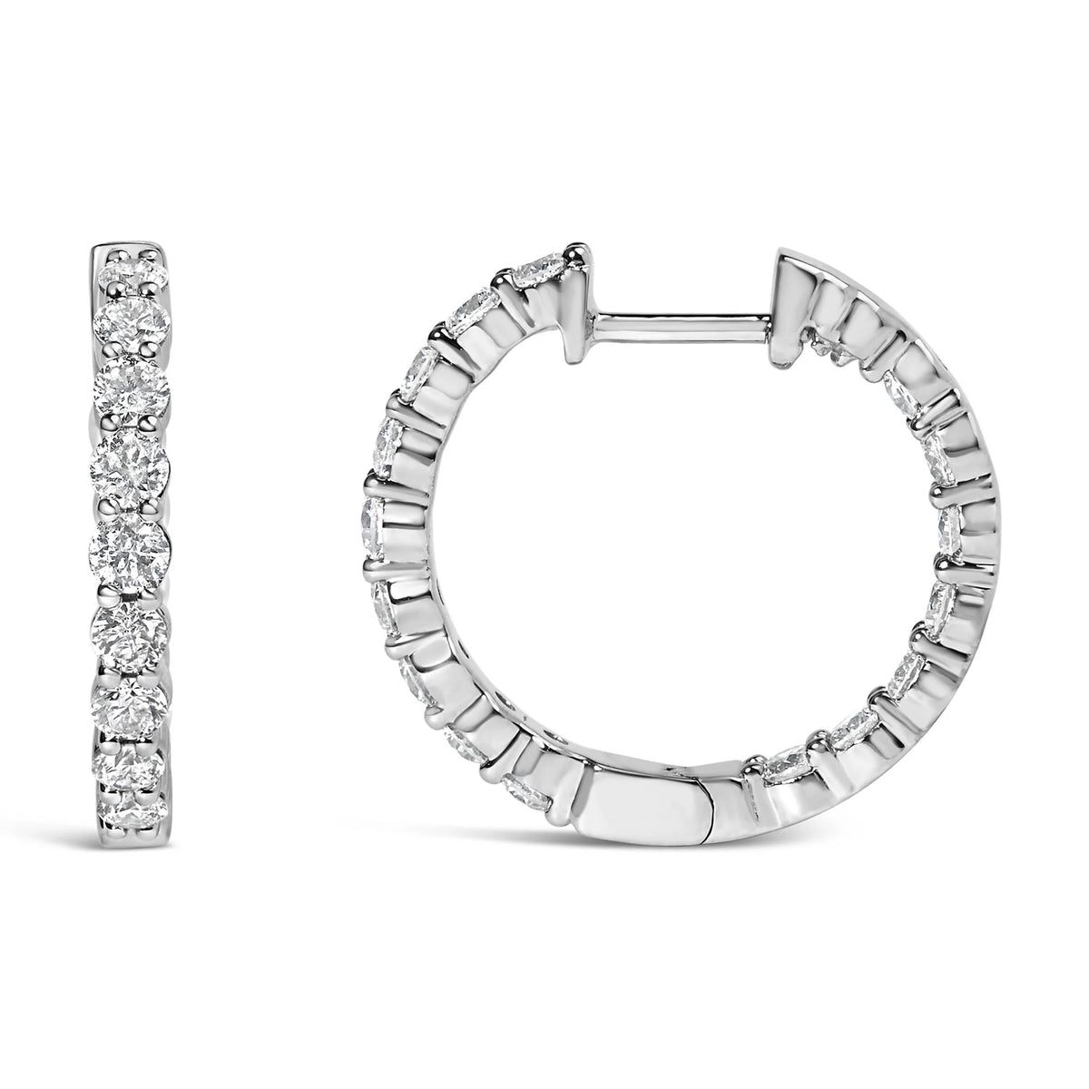 14K Gold Shared Prong Set Diamond Inside Out Hoop Earrings (G-H Color, I1-I2 Clarity)