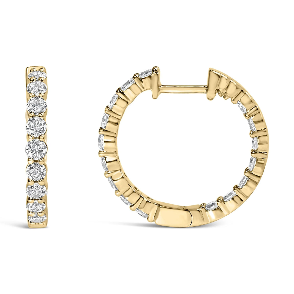 14K Gold Shared Prong Set Diamond Inside Out Hoop Earrings (G-H Color, I1-I2 Clarity)