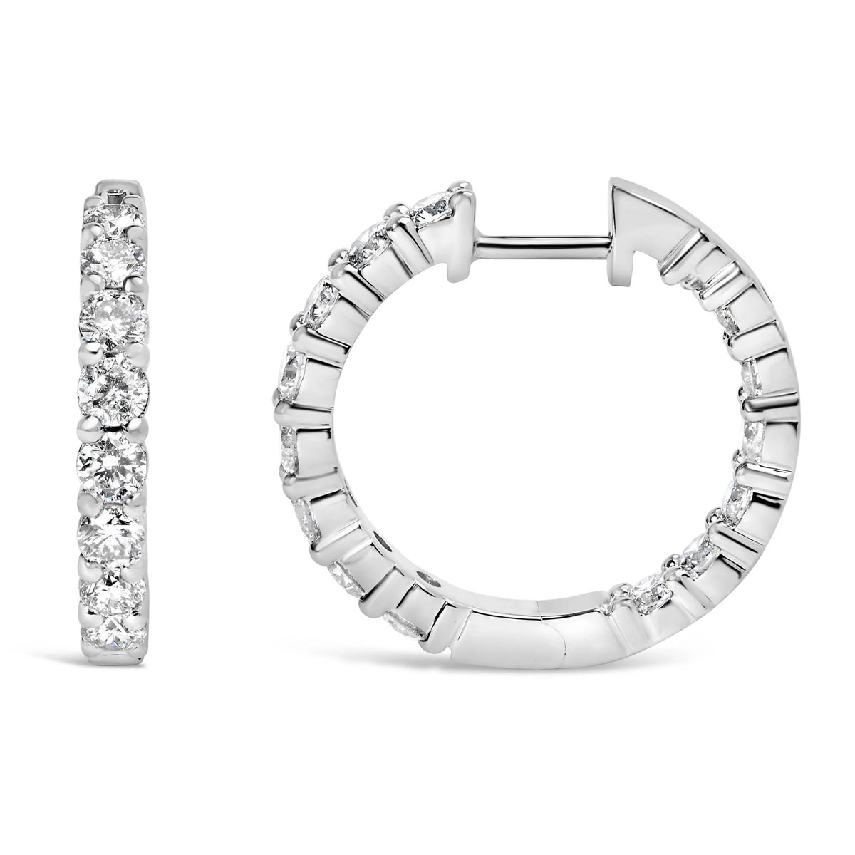 14K Gold Shared Prong Set Diamond Inside Out Hoop Earrings (G-H Color, I1-I2 Clarity)