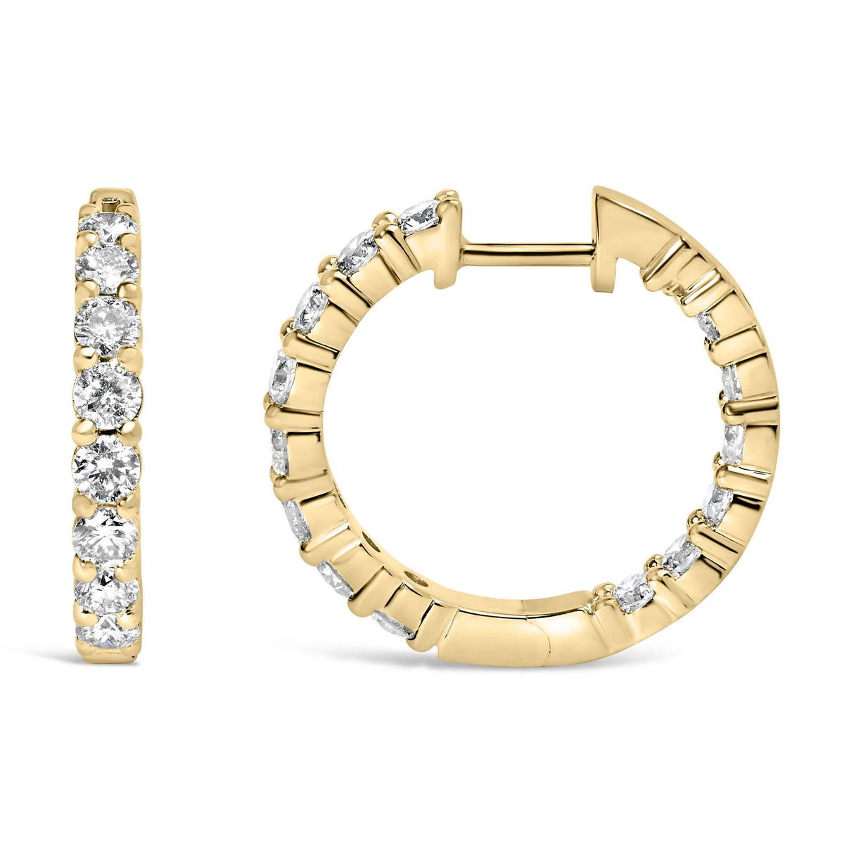 14K Gold Shared Prong Set Diamond Inside Out Hoop Earrings (G-H Color, I1-I2 Clarity)