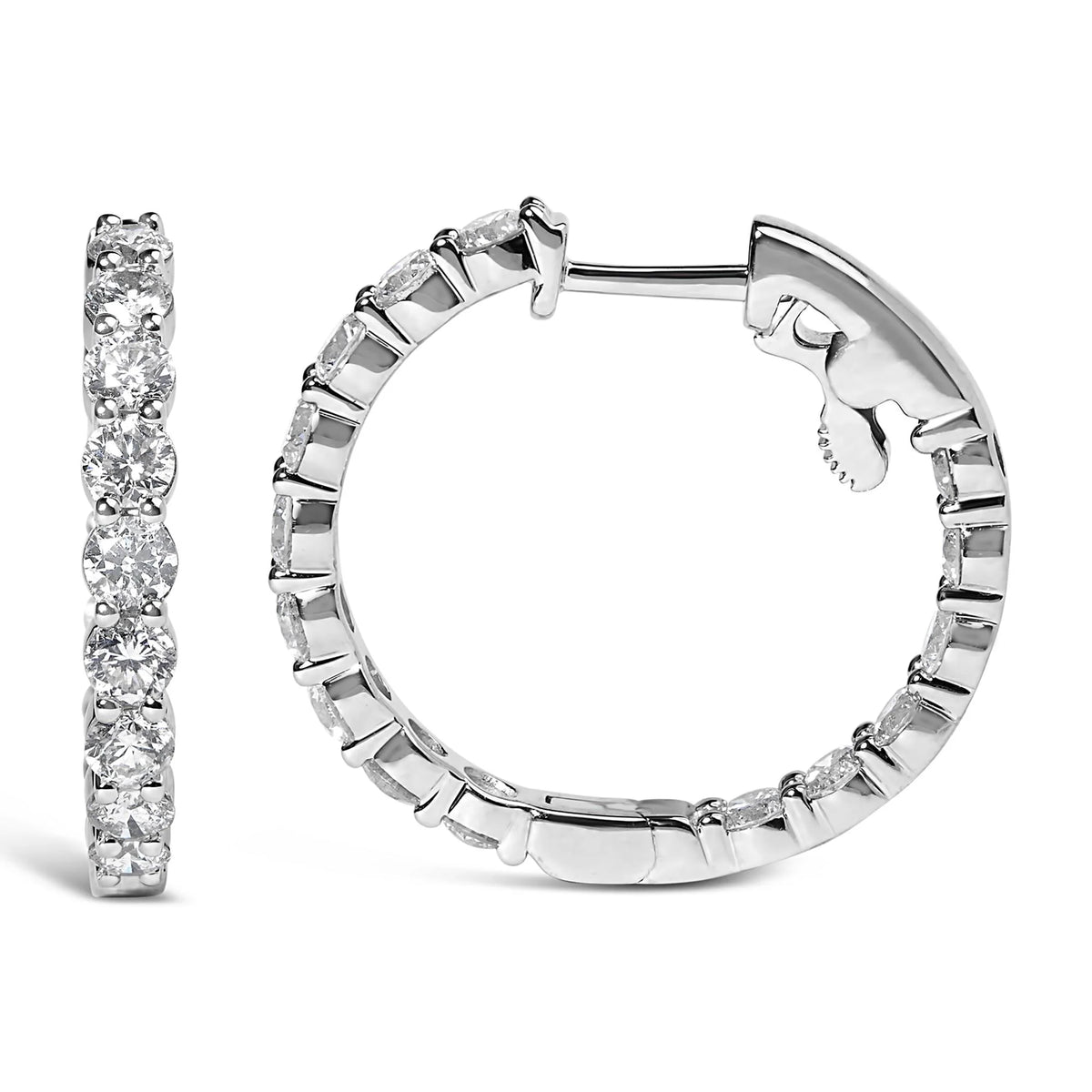 14K Gold Shared Prong Set Diamond Inside Out Hoop Earrings (G-H Color, I1-I2 Clarity)