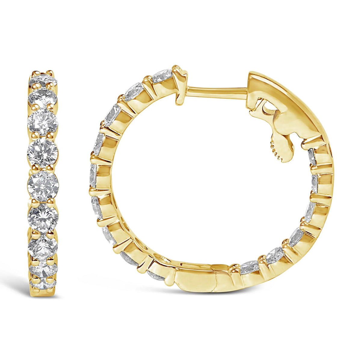 14K Gold Shared Prong Set Diamond Inside Out Hoop Earrings (G-H Color, I1-I2 Clarity)