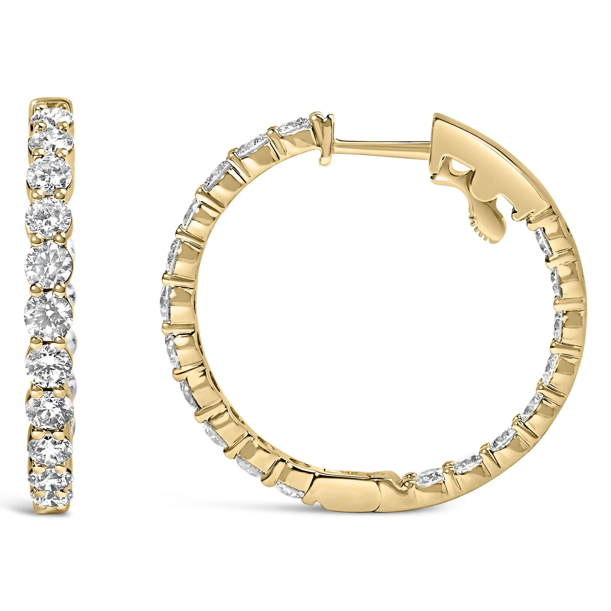 14K Gold Shared Prong Set Diamond Inside Out Hoop Earrings (G-H Color, I1-I2 Clarity)