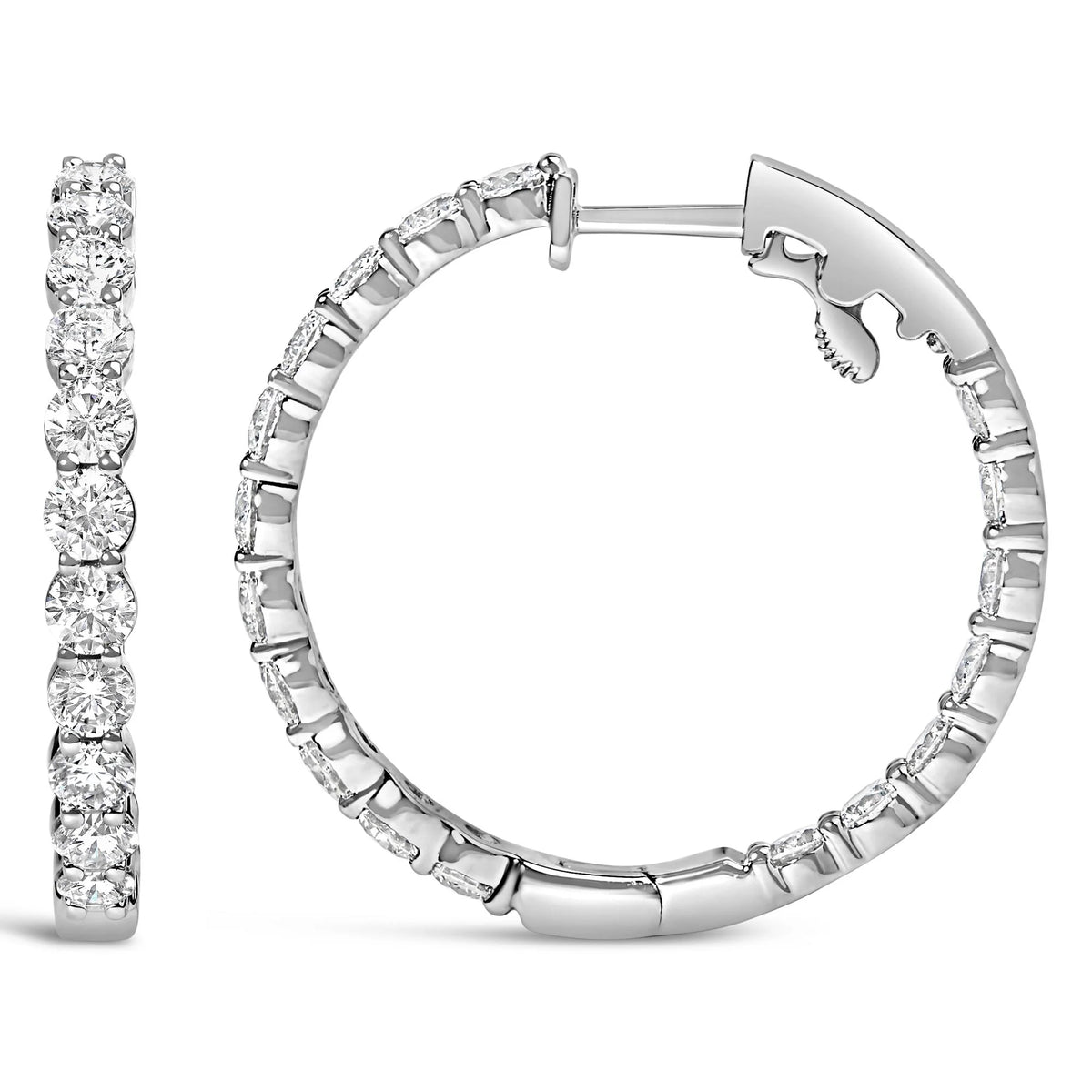 14K Gold Shared Prong Set Diamond Inside Out Hoop Earrings (G-H Color, I1-I2 Clarity)