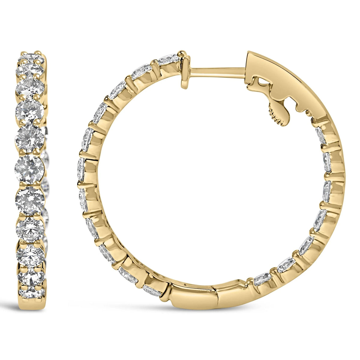 14K Gold Shared Prong Set Diamond Inside Out Hoop Earrings (G-H Color, I1-I2 Clarity)