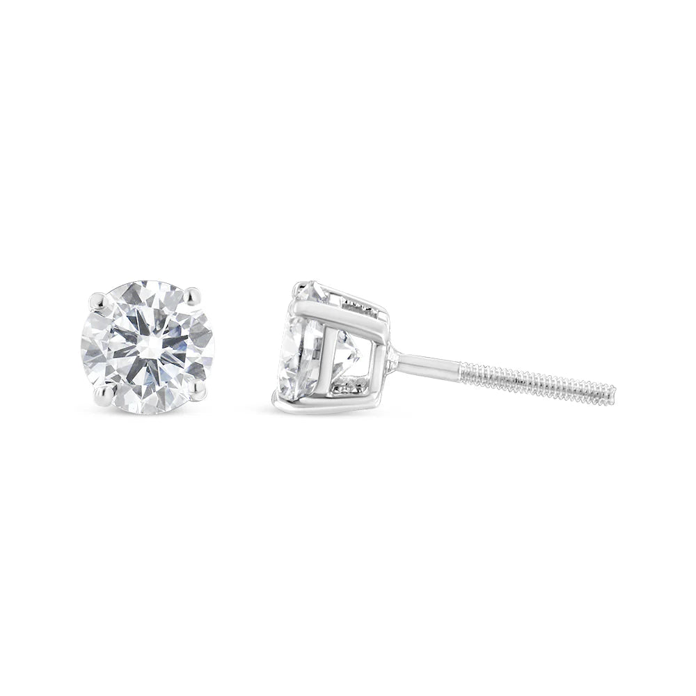 14K Gold 2.00 Cttw Lab Grown Round Brilliant-Cut Diamond Classic 4-Prong Stud Earrings with Screw Backs (F-G color, VVS2-VS1 Clarity)