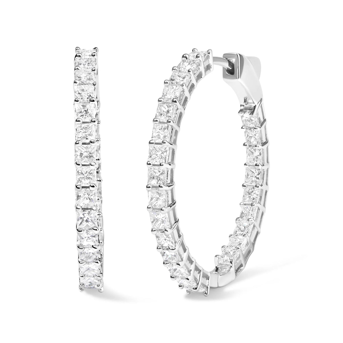 14K White Gold 5.0 Cttw Princess Cut Diamond Inside Out Hoop Earrings (G-H Color, SI2-I1 Clarity) - 30 MM