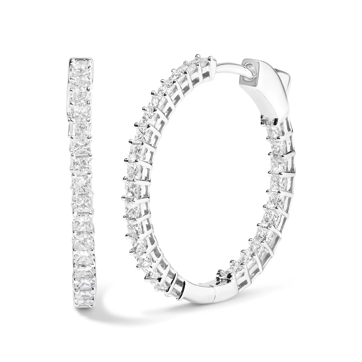 14K White Gold 5.0 Cttw Princess Cut Diamond Inside Out Hoop Earrings (G-H Color, SI2-I1 Clarity) - 30 MM