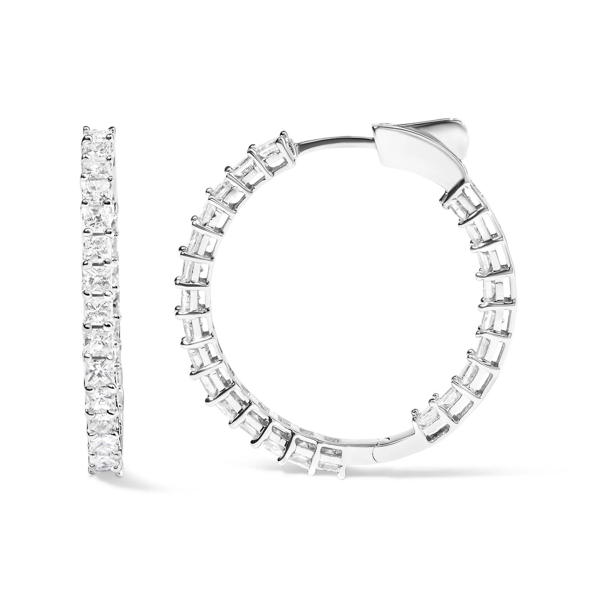 14K White Gold 5.0 Cttw Princess Cut Diamond Inside Out Hoop Earrings (G-H Color, SI2-I1 Clarity) - 30 MM