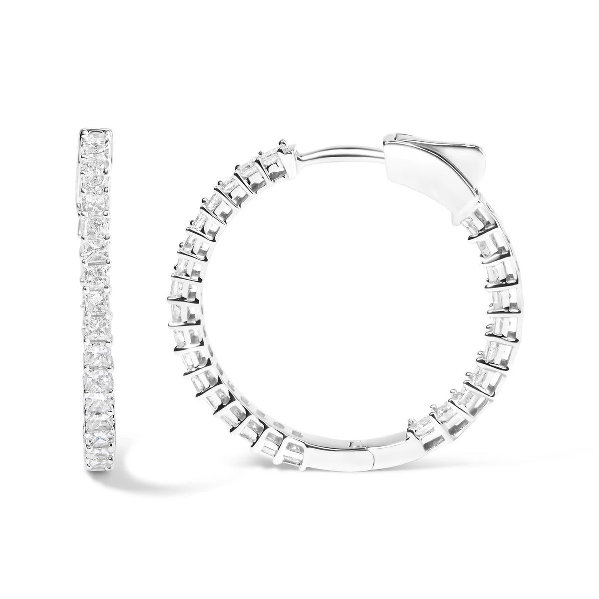 14K White Gold 5.0 Cttw Princess Cut Diamond Inside Out Hoop Earrings (G-H Color, SI2-I1 Clarity) - 30 MM