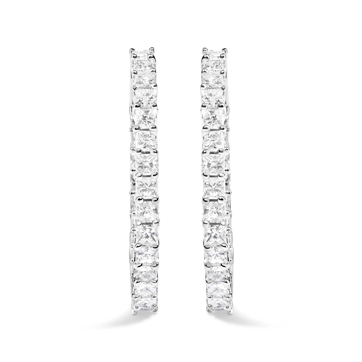 14K White Gold 5.0 Cttw Princess Cut Diamond Inside Out Hoop Earrings (G-H Color, SI2-I1 Clarity) - 30 MM