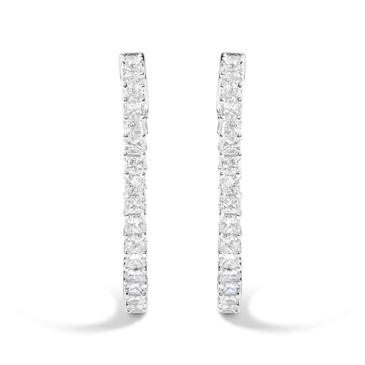 14K White Gold 5.0 Cttw Princess Cut Diamond Inside Out Hoop Earrings (G-H Color, SI2-I1 Clarity) - 30 MM