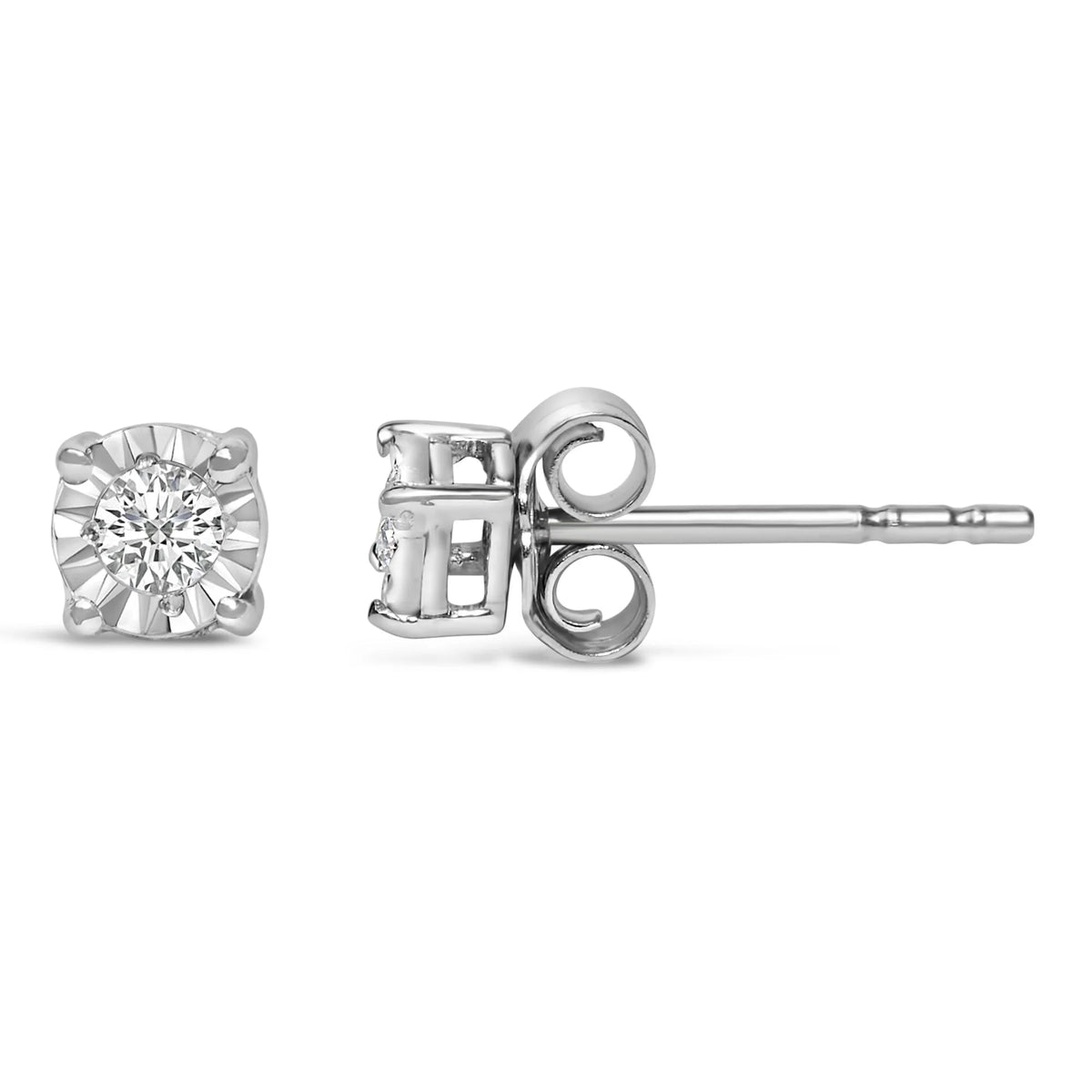 .925 Sterling Silver 1/10 Cttw Round Brilliant-Cut Lab Grown Diamond Miracle-Set Stud Earrings (F-G Color, VS1-VS2 Clarity)