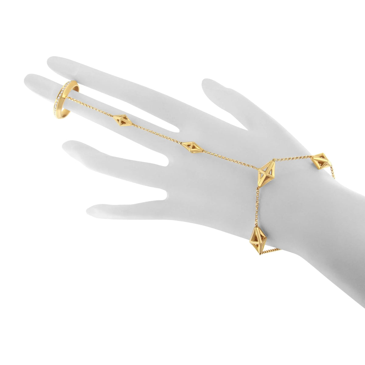 14K Yellow Gold 1/4 Cttw Diamond Ring and Bracelet Hand Chain (G-H Color, SI1-SI2 Clarity) - 7&quot;