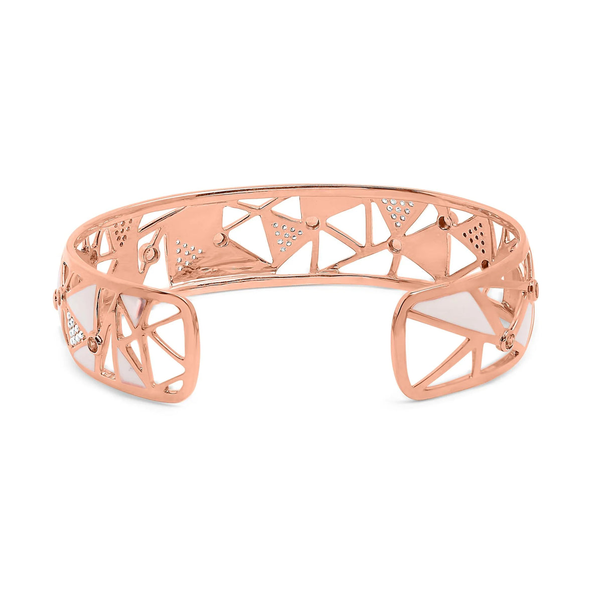 14K Rose Gold 5/8 Cttw Diamond with Pink Tourmaline Open Cuff Bangle with White Enamel (G-H Color, SI1-SI2 Clarity) - 7&quot;