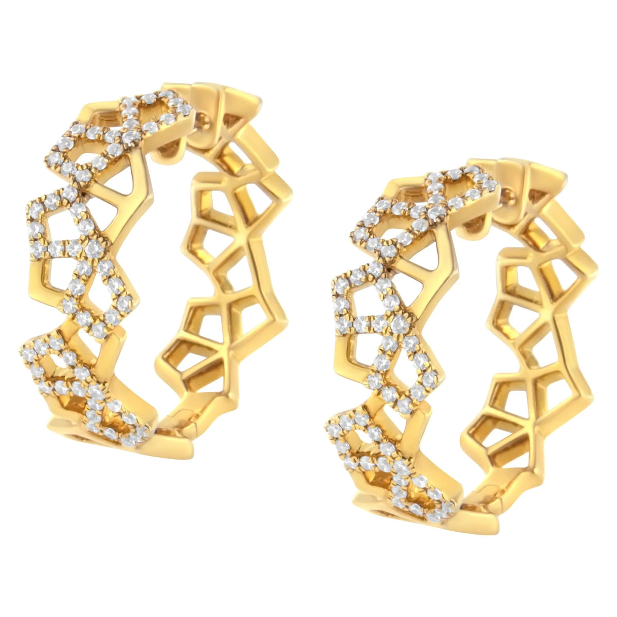 14K Yellow Gold 3/4 Cttw Diamond Honeycomb Hoop Earrings (G-H Color, SI1-SI2 Clarity) - 24MM